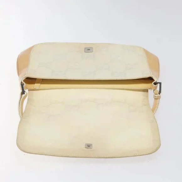 GUCCI GG Canvas Shoulder Bag Beige Silver 001